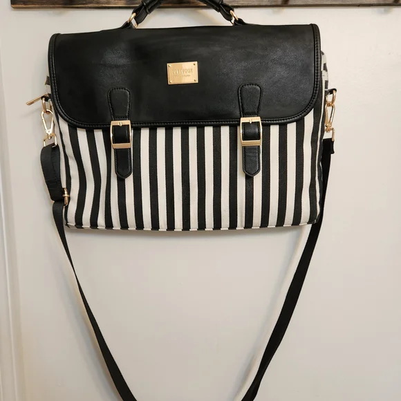 LOVEVOOK Black and White Striped Laptop Bag - Picture 2 of 9